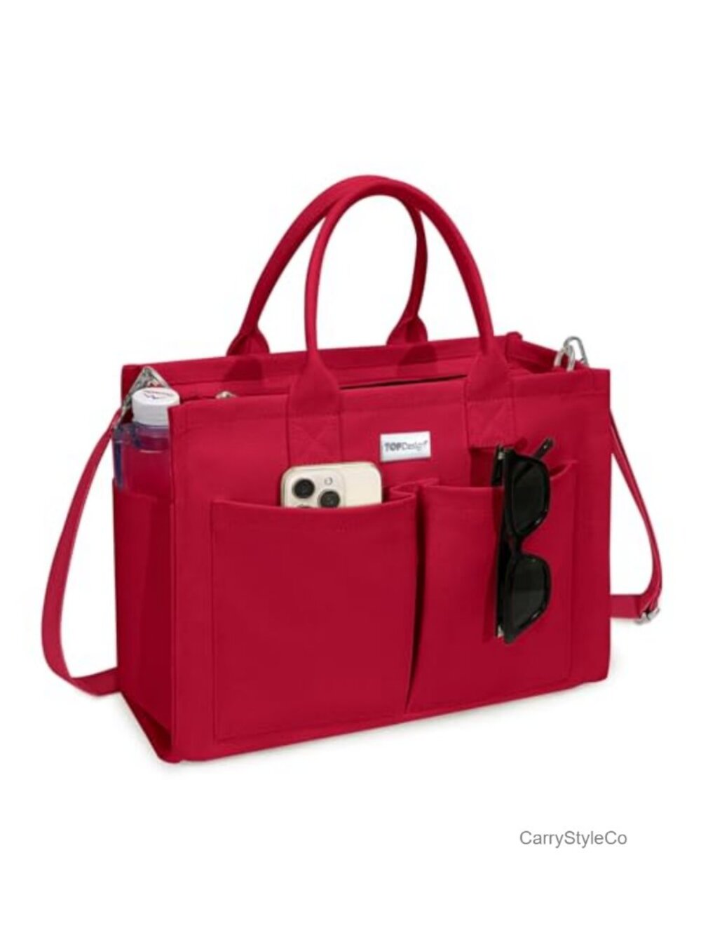 Heavy-Duty Canvas Tote Bag with 9 Pockets Adjustable Crossbody Shoulder